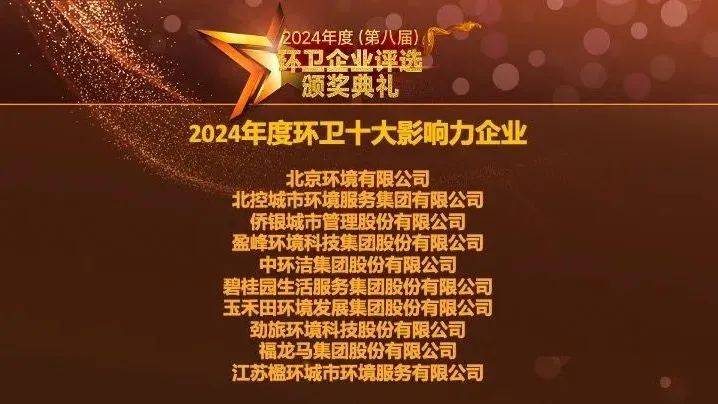 连续五年登榜丨ballbet贝博环境荣膺“2024年度环卫十大影响力企业”